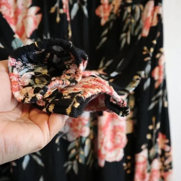 BILLABONG Just Like Us Black Floral lace up long sleeve    Mini Dress size S - Picture 11 of 13